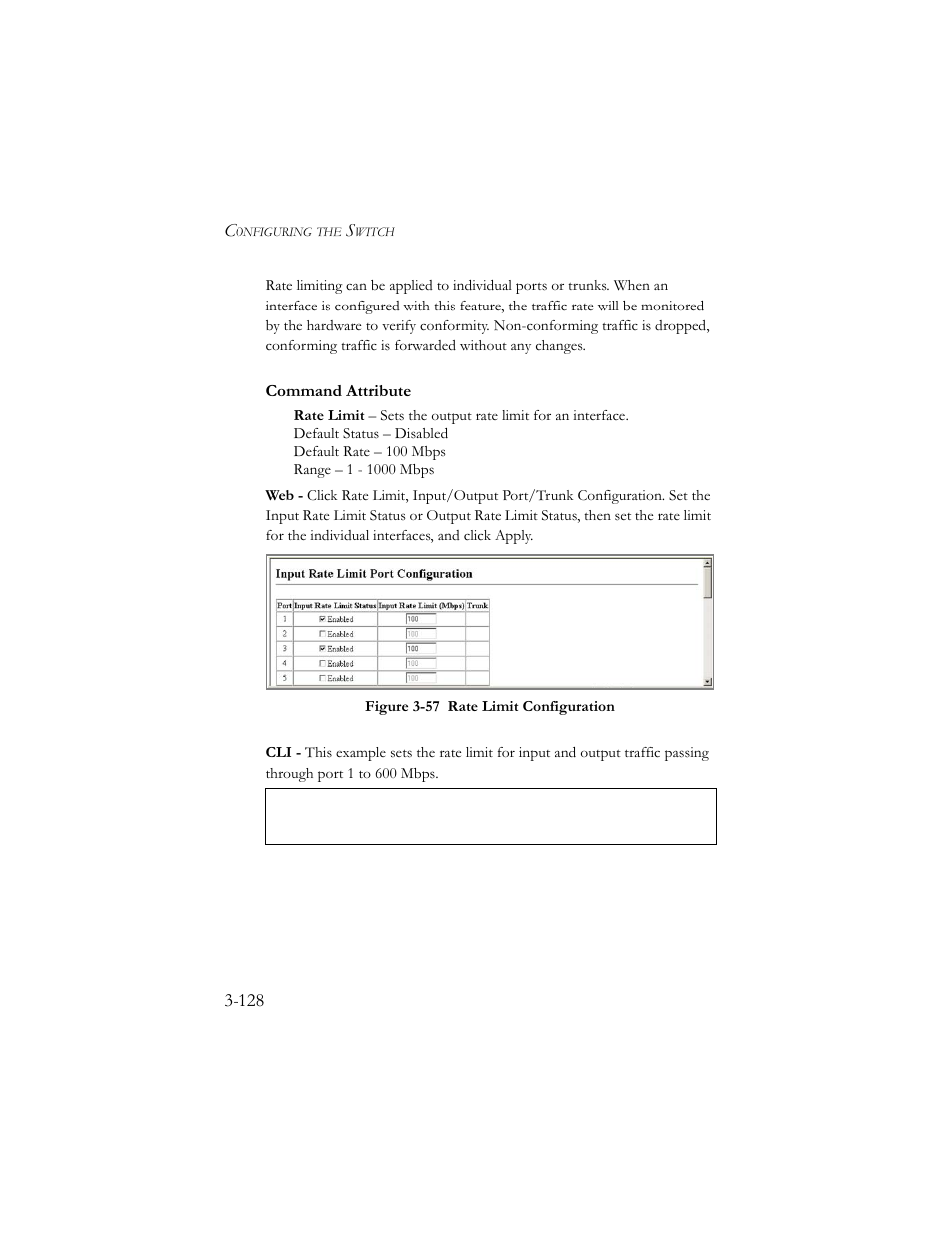 Figure 3-58 rate limit configuration -128 | SMC Networks SMC TigerStack III SMC6824MPE User Manual | Page 178 / 570