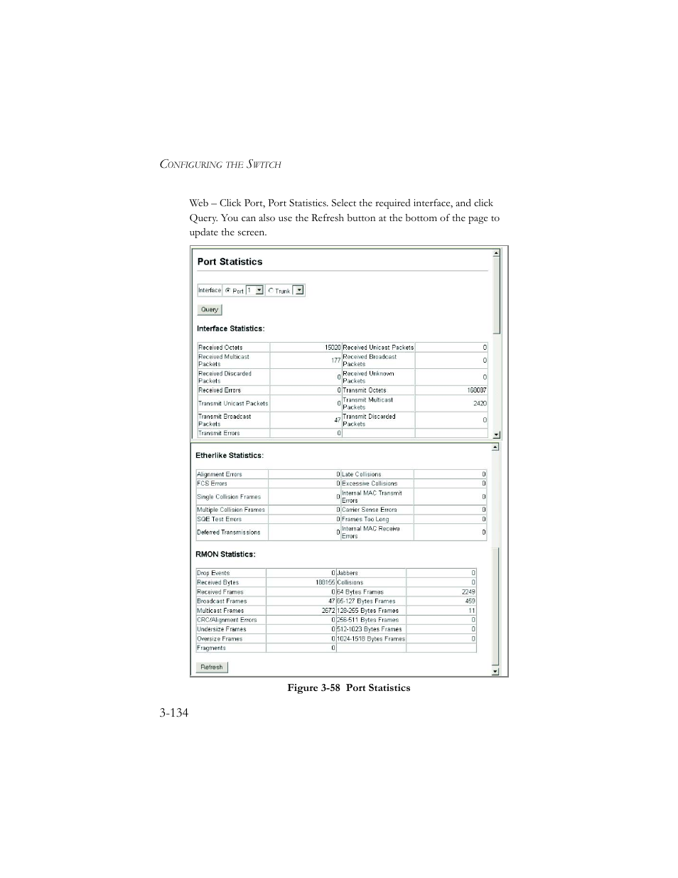 Figure 3-59 port statistics -134 | SMC Networks SMC TigerStack III SMC6824MPE User Manual | Page 184 / 570