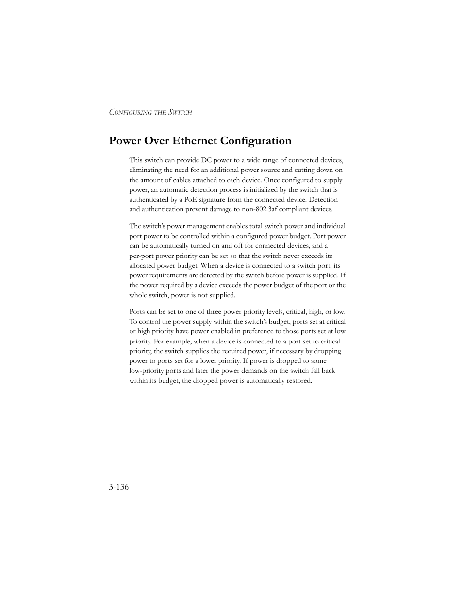 Power over ethernet configuration, Power over ethernet configuration -136 | SMC Networks SMC TigerStack III SMC6824MPE User Manual | Page 186 / 570