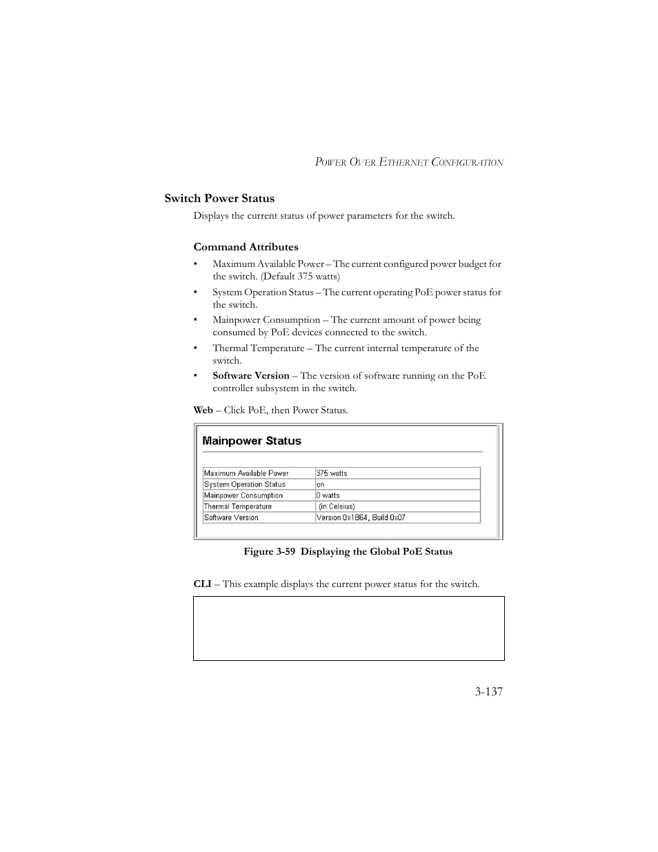 Switch power status, Switch power status -137, Figure 3-60 displaying the global poe status -137 | SMC Networks SMC TigerStack III SMC6824MPE User Manual | Page 187 / 570