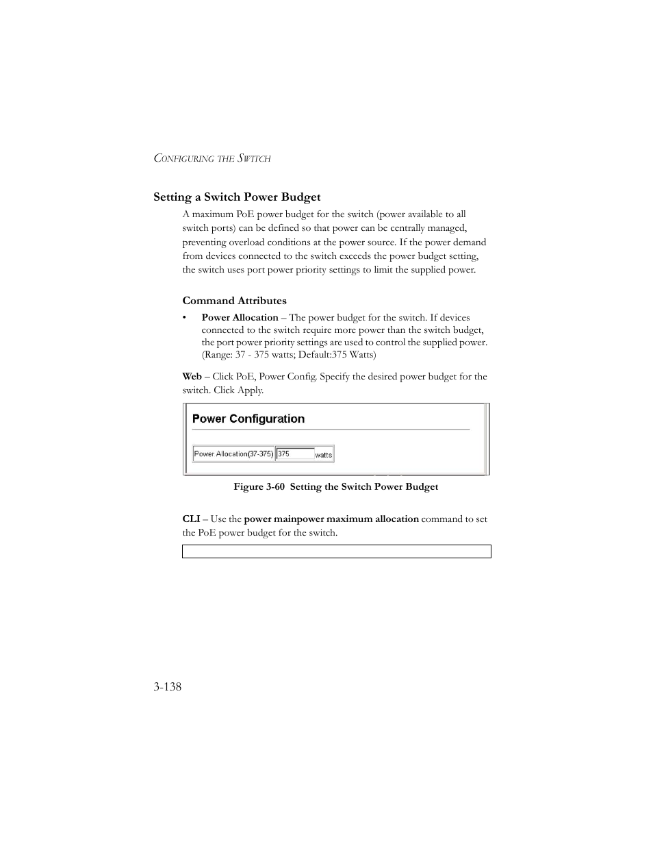 Setting a switch power budget, Setting a switch power budget -138, Figure 3-61 setting the switch power budget -138 | SMC Networks SMC TigerStack III SMC6824MPE User Manual | Page 188 / 570
