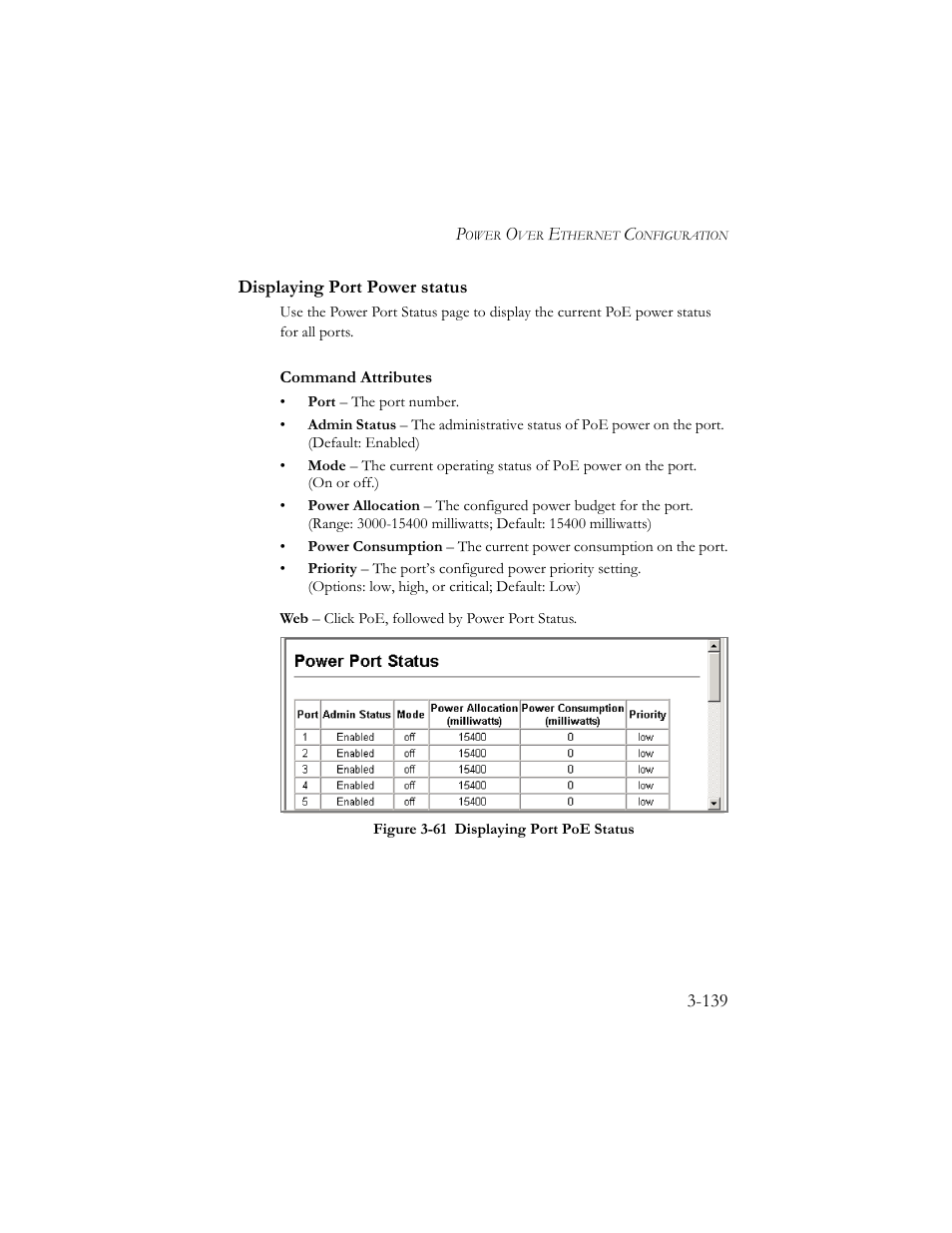 Displaying port power status, Displaying port power status -139, Figure 3-62 displaying port poe status -139 | SMC Networks SMC TigerStack III SMC6824MPE User Manual | Page 189 / 570