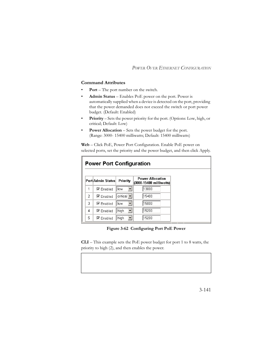 Figure 3-63 configuring port poe power -141 | SMC Networks SMC TigerStack III SMC6824MPE User Manual | Page 191 / 570