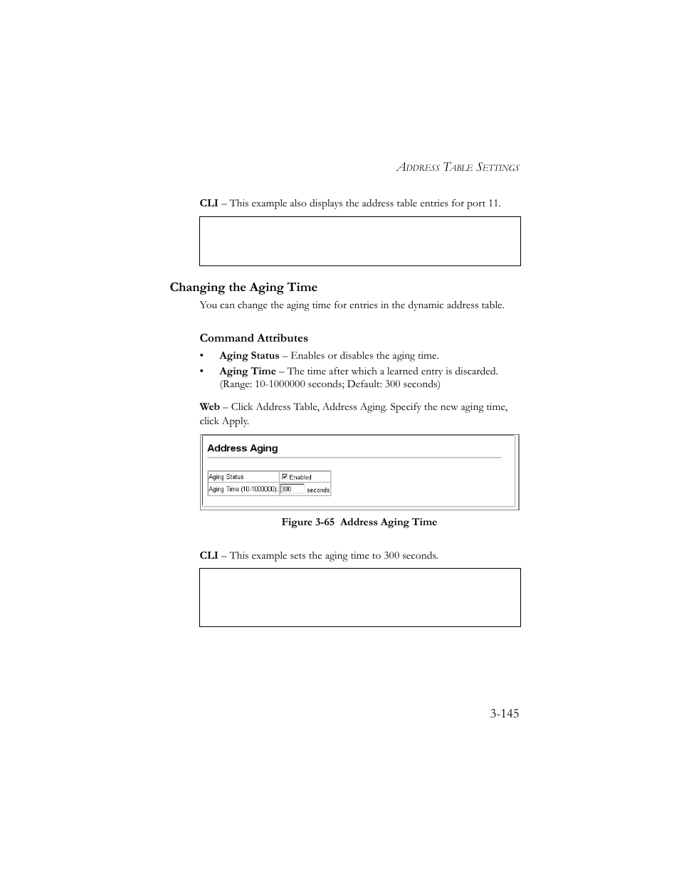 Changing the aging time, Changing the aging time -145, Figure 3-66 address aging time -145 | SMC Networks SMC TigerStack III SMC6824MPE User Manual | Page 195 / 570