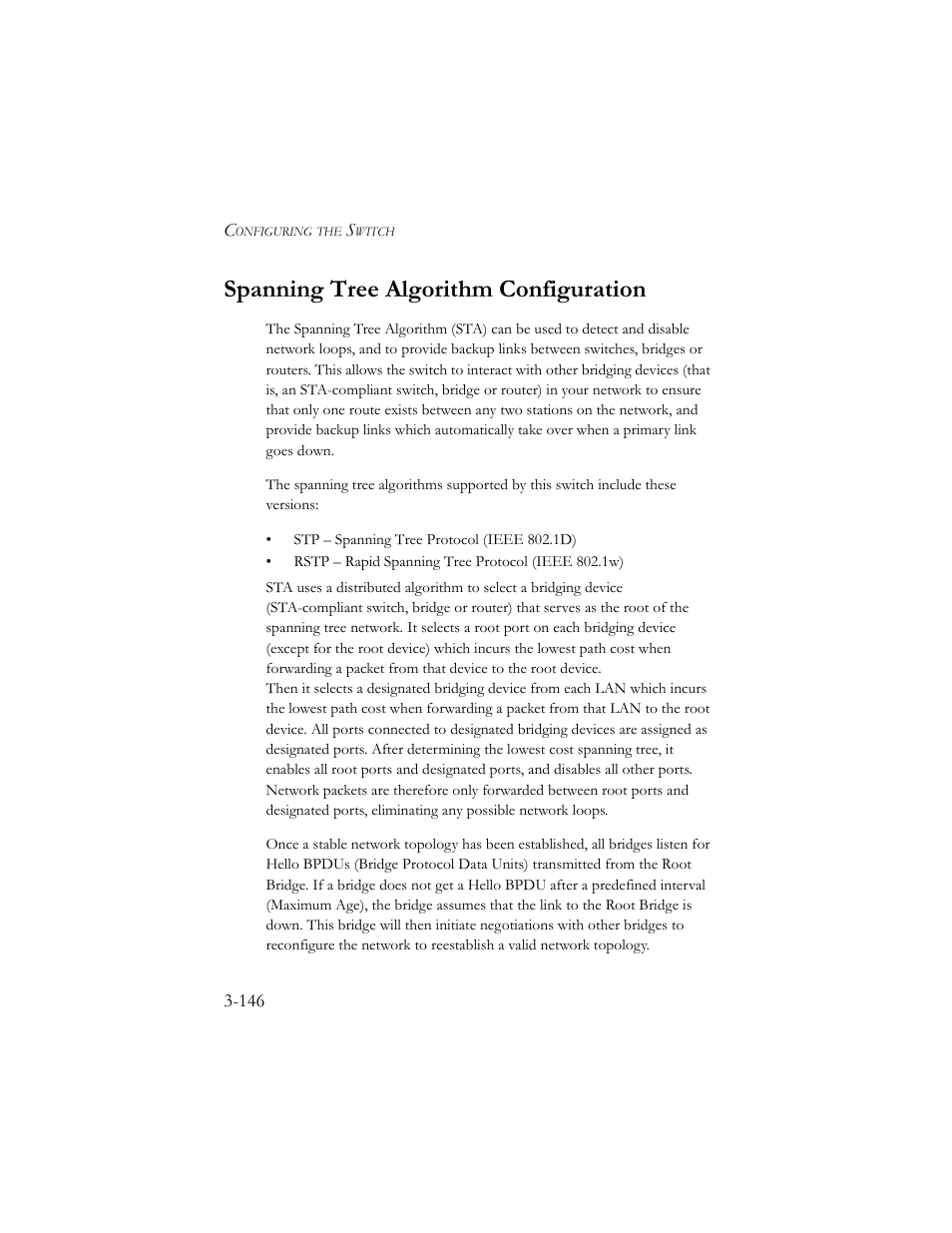 Spanning tree algorithm configuration, Spanning tree algorithm configuration -146 | SMC Networks SMC TigerStack III SMC6824MPE User Manual | Page 196 / 570