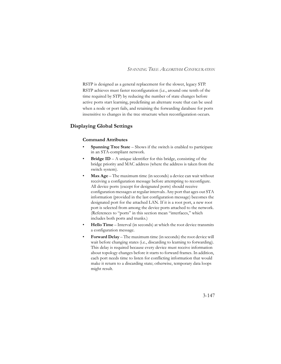 Displaying global settings, Displaying global settings -147 | SMC Networks SMC TigerStack III SMC6824MPE User Manual | Page 197 / 570