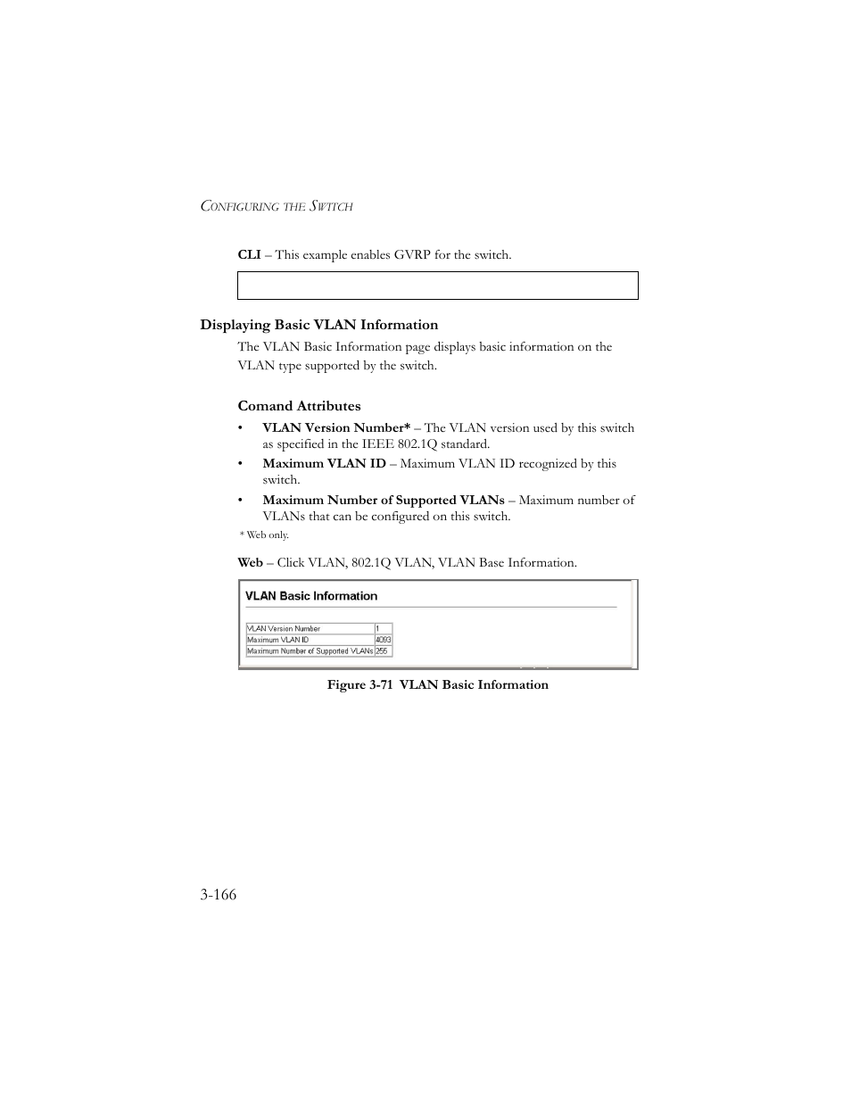 Displaying basic vlan information, Displaying basic vlan information -166, Figure 3-72 vlan basic information -166 | SMC Networks SMC TigerStack III SMC6824MPE User Manual | Page 216 / 570