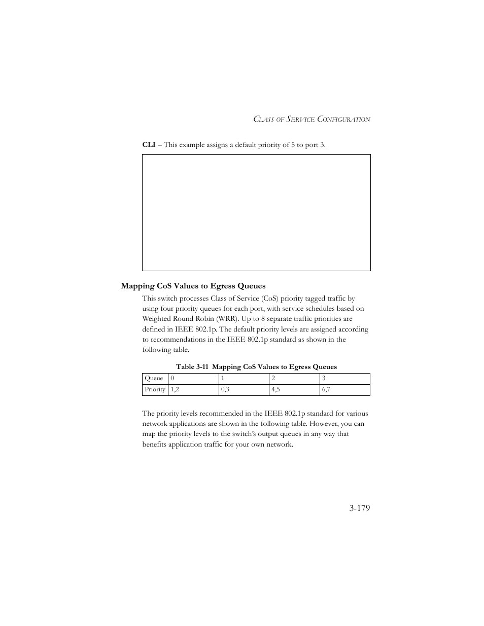 Mapping cos values to egress queues, Mapping cos values to egress queues -179 | SMC Networks SMC TigerStack III SMC6824MPE User Manual | Page 229 / 570