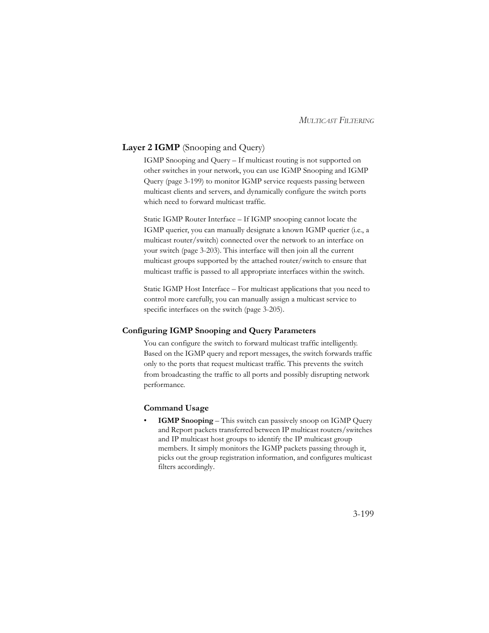 Layer 2 igmp (snooping and query), Configuring igmp snooping and query parameters, Layer 2 igmp (snooping and query) -199 | SMC Networks SMC TigerStack III SMC6824MPE User Manual | Page 249 / 570