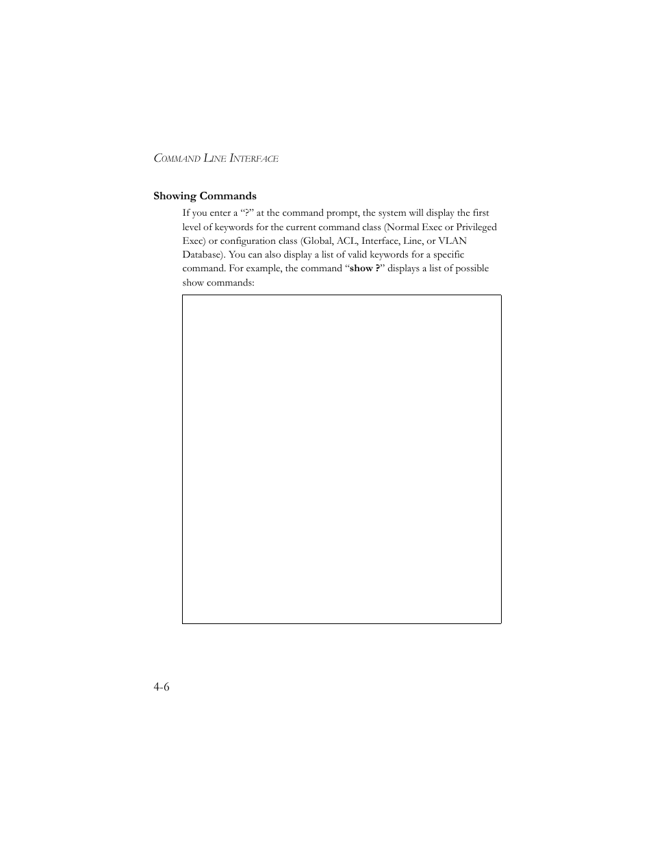 Showing commands, Showing commands -6 | SMC Networks SMC TigerStack III SMC6824MPE User Manual | Page 268 / 570
