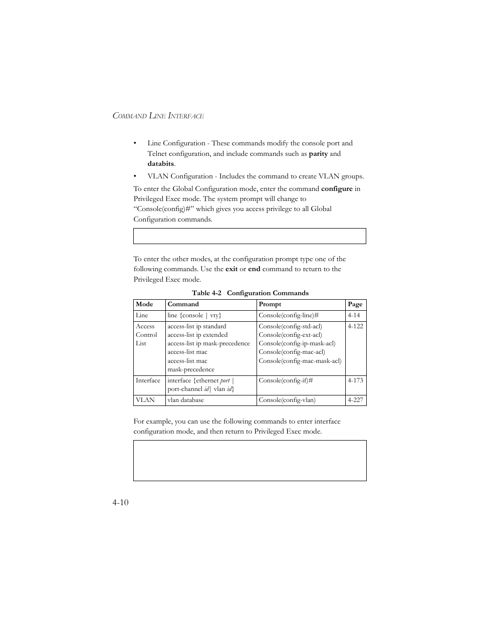 Table 4-2 configuration commands -10 | SMC Networks SMC TigerStack III SMC6824MPE User Manual | Page 272 / 570