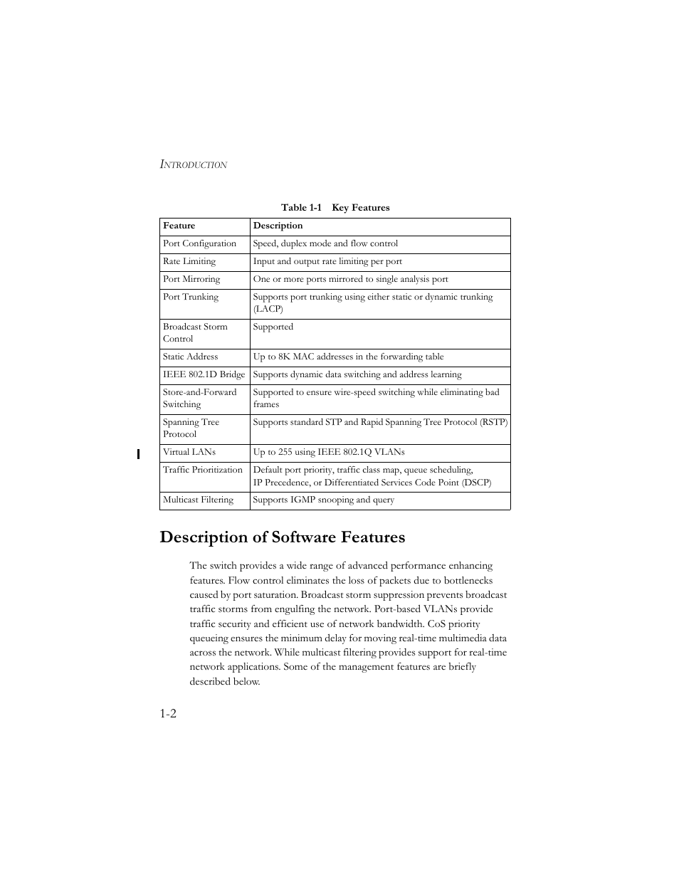 Description of software features, Description of software features -2 | SMC Networks SMC TigerStack III SMC6824MPE User Manual | Page 28 / 570