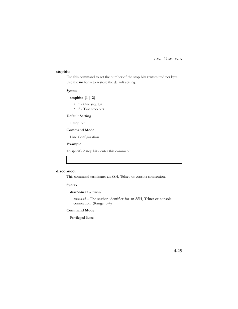 Stopbits, Disconnect, Stopbits -25 | Disconnect -25 | SMC Networks SMC TigerStack III SMC6824MPE User Manual | Page 287 / 570