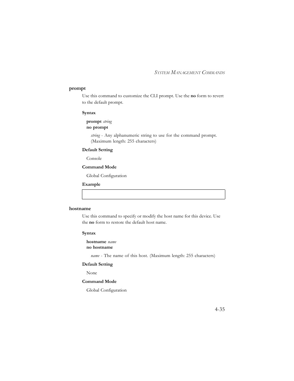 Prompt, Hostname, Prompt -35 hostname -35 | SMC Networks SMC TigerStack III SMC6824MPE User Manual | Page 297 / 570