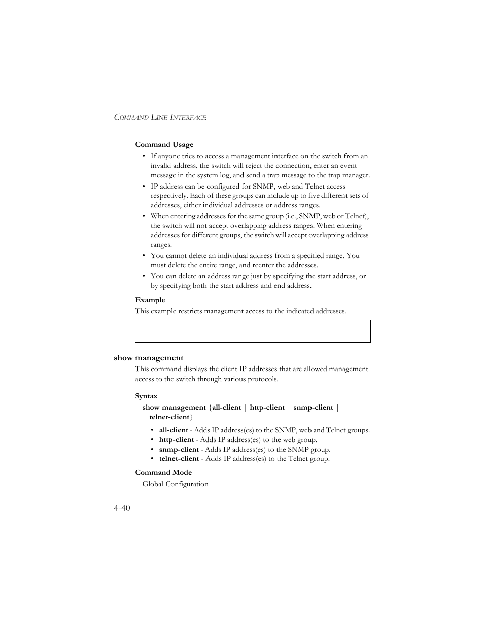 Show management, Show management -40 | SMC Networks SMC TigerStack III SMC6824MPE User Manual | Page 302 / 570