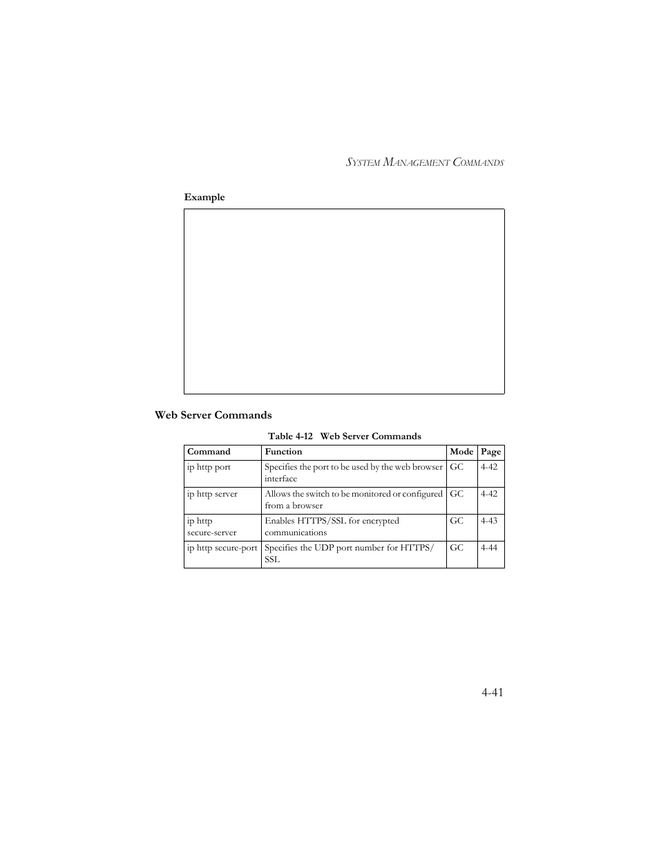 Web server commands, Web server commands -41, Table 4-12 web server commands -41 | SMC Networks SMC TigerStack III SMC6824MPE User Manual | Page 303 / 570