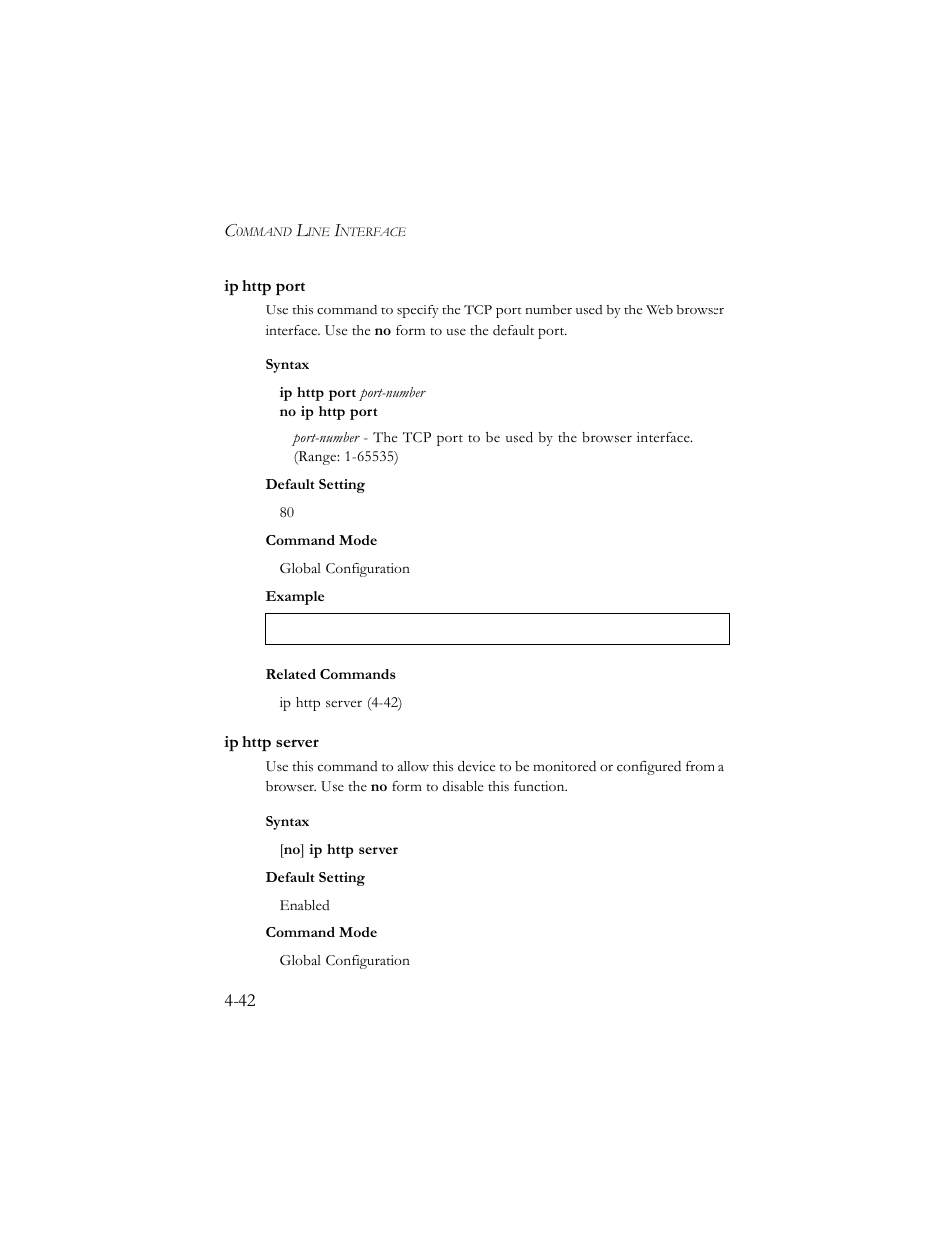 Ip http port, Ip http server, Ip http port -42 ip http server -42 | SMC Networks SMC TigerStack III SMC6824MPE User Manual | Page 304 / 570