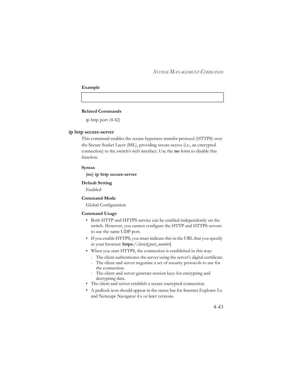 Ip http secure-server, Ip http secure-server -43 | SMC Networks SMC TigerStack III SMC6824MPE User Manual | Page 305 / 570
