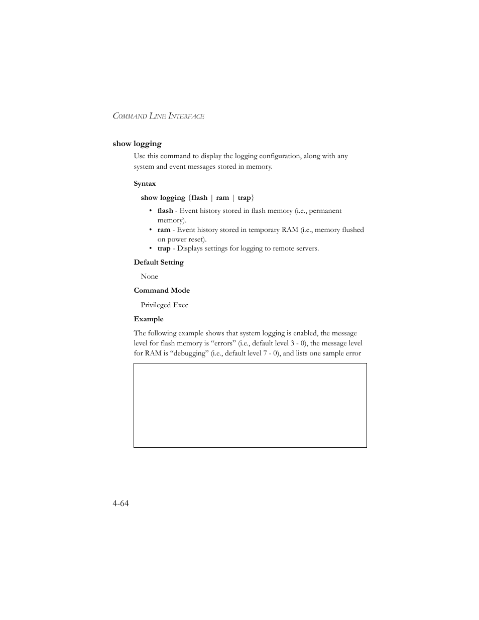 Show logging, Show logging -64 | SMC Networks SMC TigerStack III SMC6824MPE User Manual | Page 326 / 570