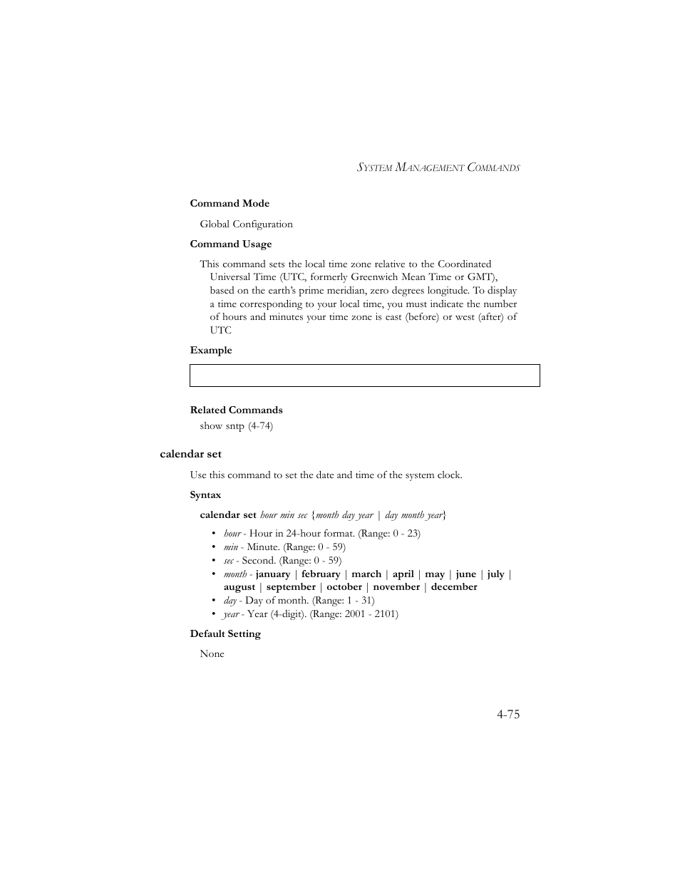 Calendar set, Calendar set -75 | SMC Networks SMC TigerStack III SMC6824MPE User Manual | Page 337 / 570