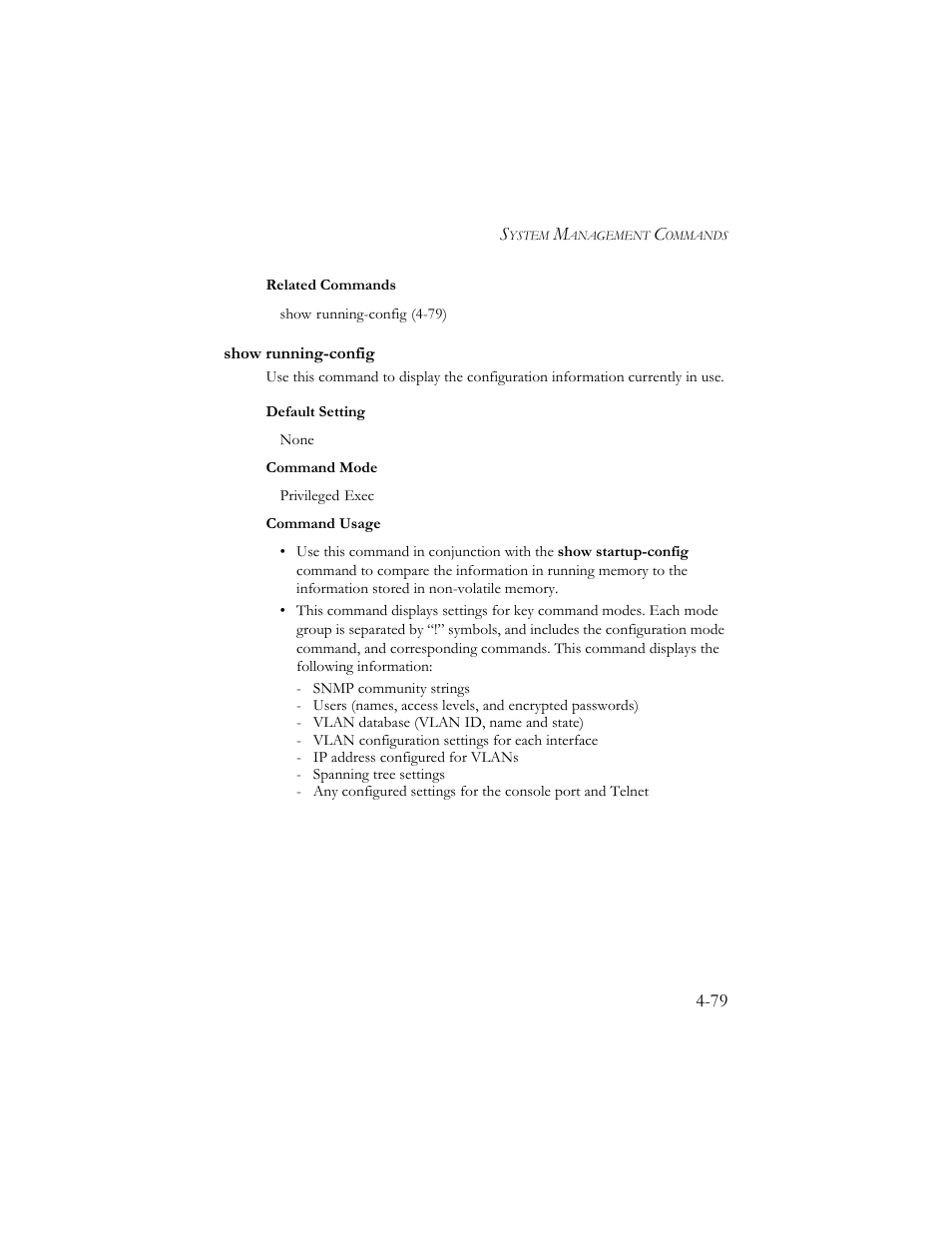 Show running-config, Show running-config -79 | SMC Networks SMC TigerStack III SMC6824MPE User Manual | Page 341 / 570