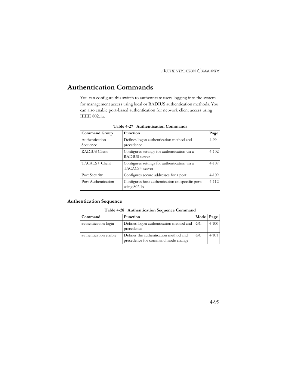 Authentication commands, Authentication sequence, Authentication commands -99 | Authentication sequence -99 | SMC Networks SMC TigerStack III SMC6824MPE User Manual | Page 361 / 570