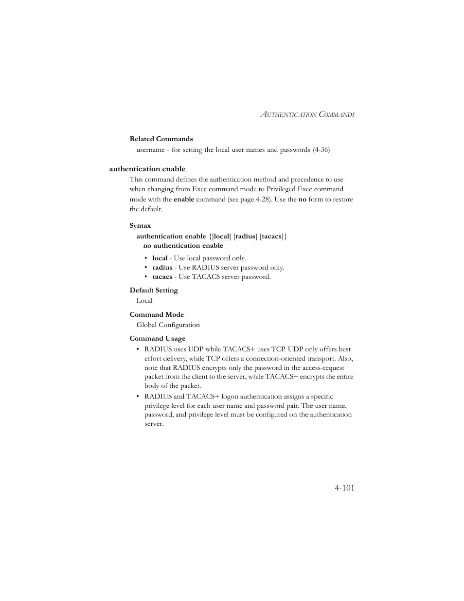 Authentication enable, Authentication enable -101, Thentication enable (4-101) | SMC Networks SMC TigerStack III SMC6824MPE User Manual | Page 363 / 570