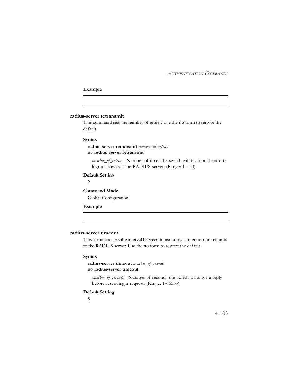 Radius-server retransmit, Radius-server timeout | SMC Networks SMC TigerStack III SMC6824MPE User Manual | Page 367 / 570