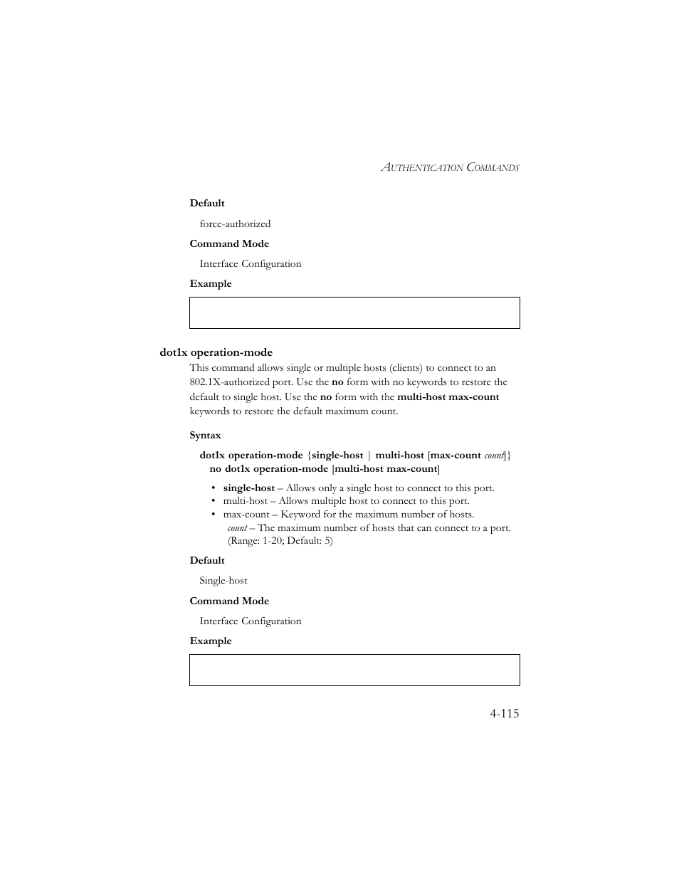 Dot1x operation-mode, Dot1x operation-mode -115 | SMC Networks SMC TigerStack III SMC6824MPE User Manual | Page 377 / 570