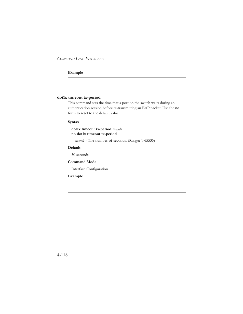 Dot1x timeout tx-period, Dot1x timeout tx-period -118 | SMC Networks SMC TigerStack III SMC6824MPE User Manual | Page 380 / 570