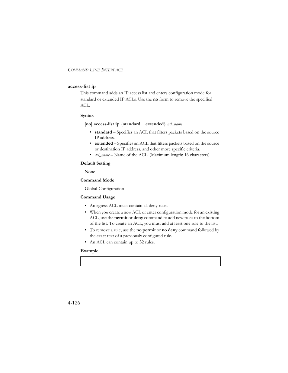 Access-list ip, Access-list ip -126 | SMC Networks SMC TigerStack III SMC6824MPE User Manual | Page 388 / 570