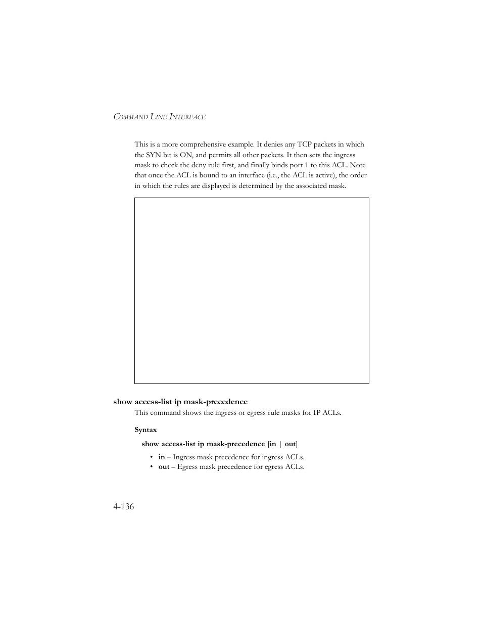 Show access-list ip mask-precedence, Show access-list ip mask-precedence -136 | SMC Networks SMC TigerStack III SMC6824MPE User Manual | Page 398 / 570