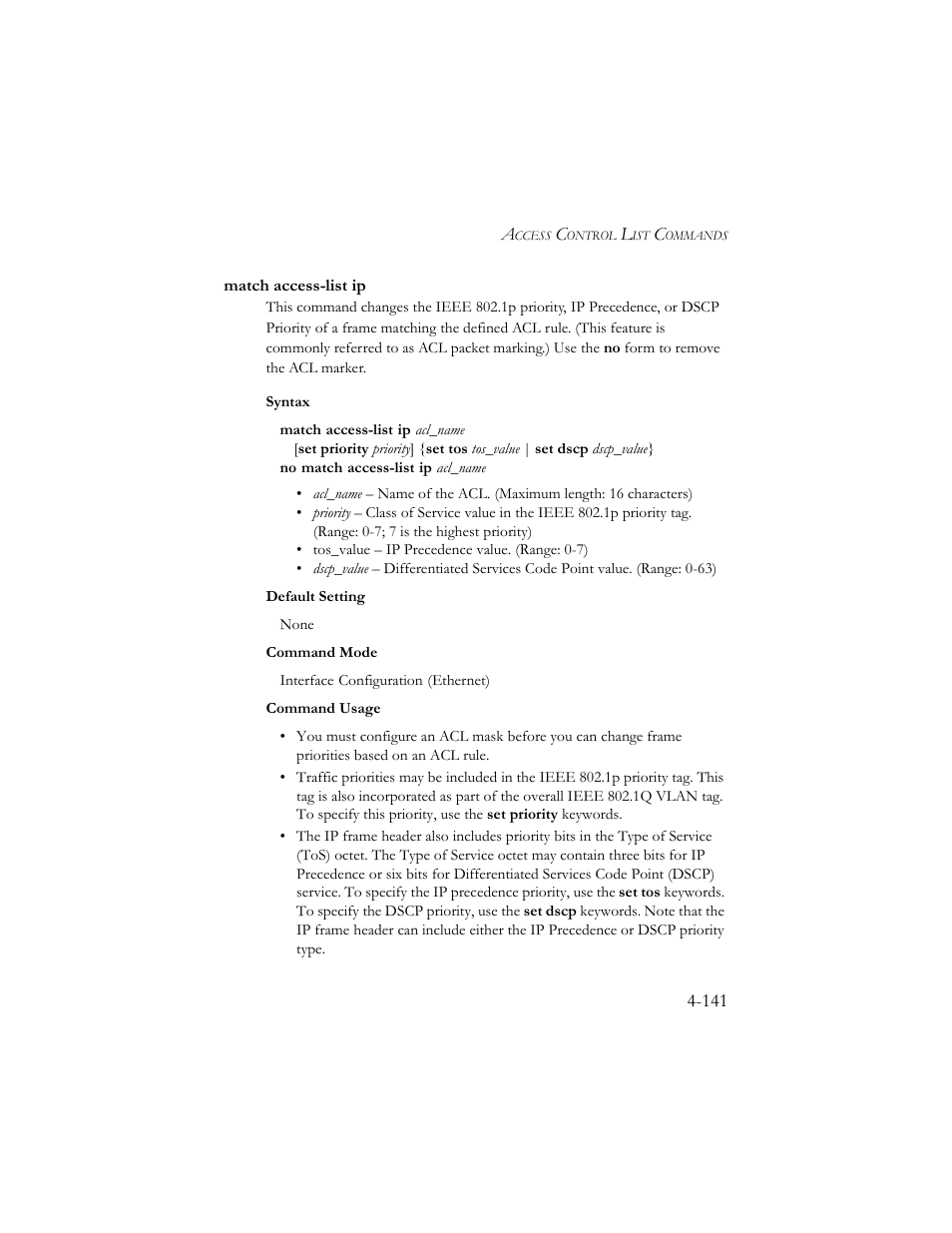 Match access-list ip, Match access-list ip -141 | SMC Networks SMC TigerStack III SMC6824MPE User Manual | Page 403 / 570