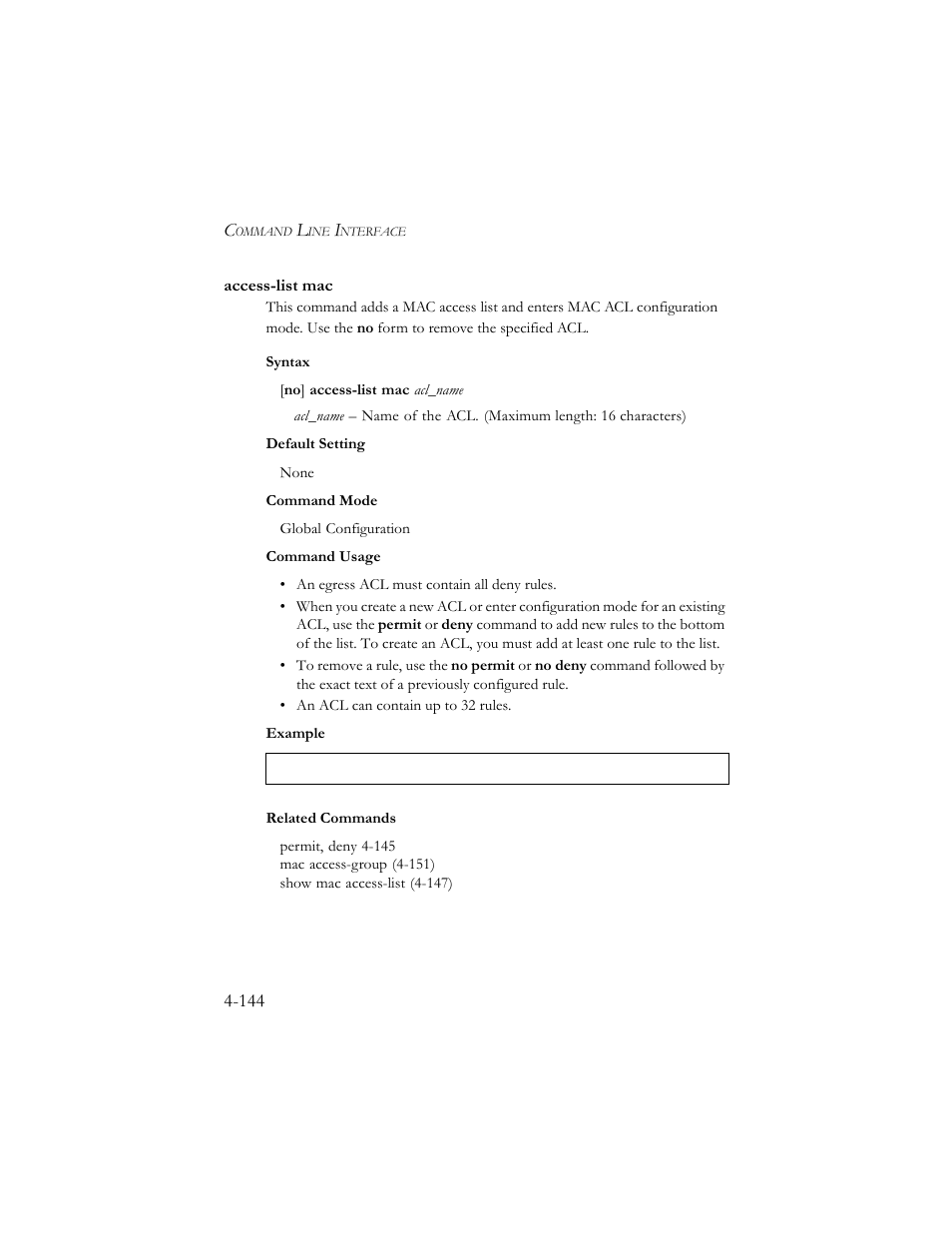 Access-list mac, Access-list mac -144 | SMC Networks SMC TigerStack III SMC6824MPE User Manual | Page 406 / 570