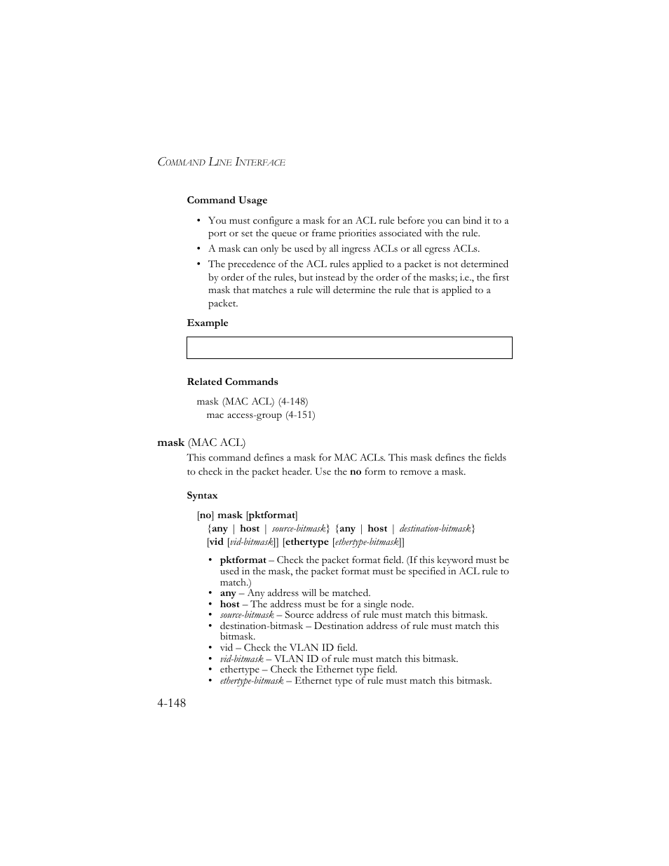 Mask (mac acl), Mask (mac acl) -148 | SMC Networks SMC TigerStack III SMC6824MPE User Manual | Page 410 / 570