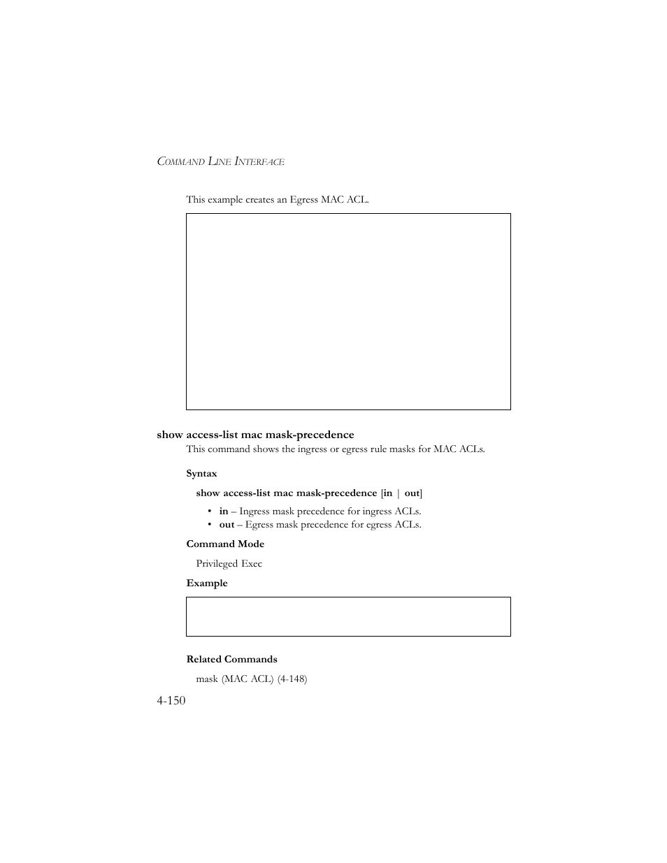 Show access-list mac mask-precedence, Show access-list mac mask-precedence -150 | SMC Networks SMC TigerStack III SMC6824MPE User Manual | Page 412 / 570