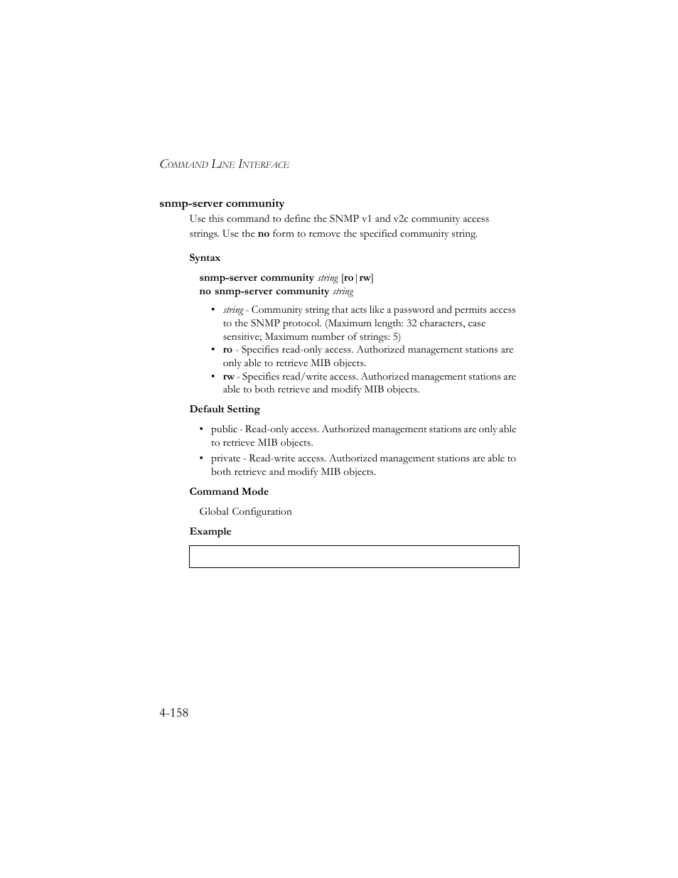 Snmp-server community, Snmp-server community -158 | SMC Networks SMC TigerStack III SMC6824MPE User Manual | Page 420 / 570