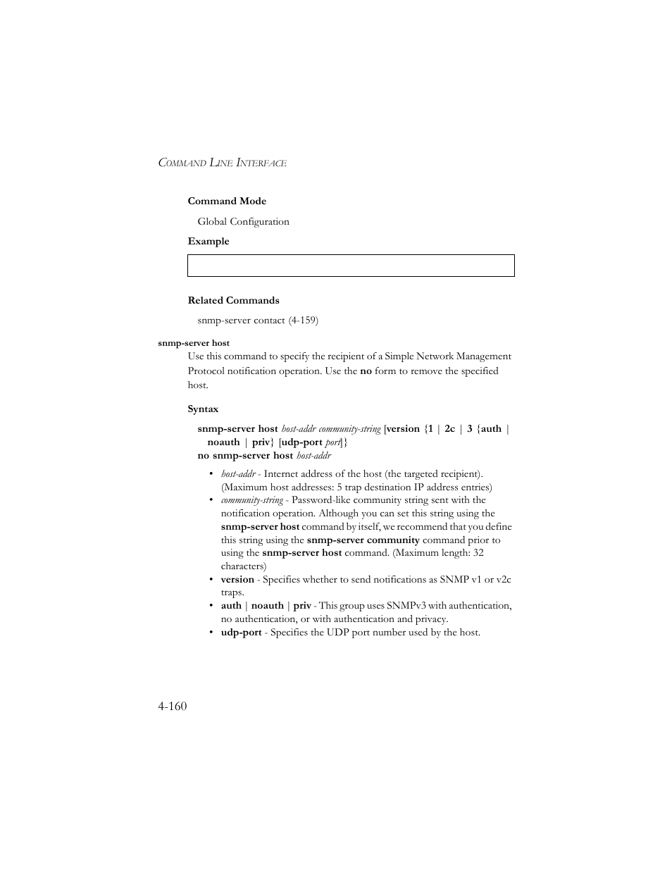 Snmp-server host, Snmp-server host -160 | SMC Networks SMC TigerStack III SMC6824MPE User Manual | Page 422 / 570