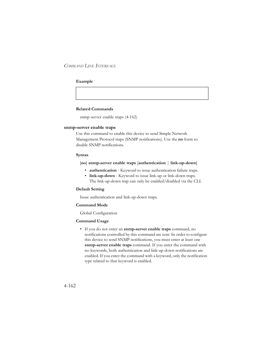 Snmp-server enable traps, Snmp-server enable traps -162 | SMC Networks SMC TigerStack III SMC6824MPE User Manual | Page 424 / 570