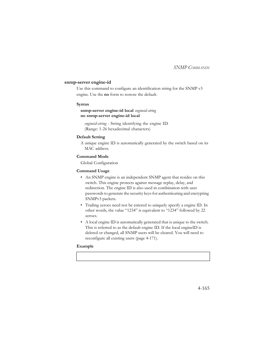 Snmp-server engine-id, Snmp-server engine-id -165 | SMC Networks SMC TigerStack III SMC6824MPE User Manual | Page 427 / 570