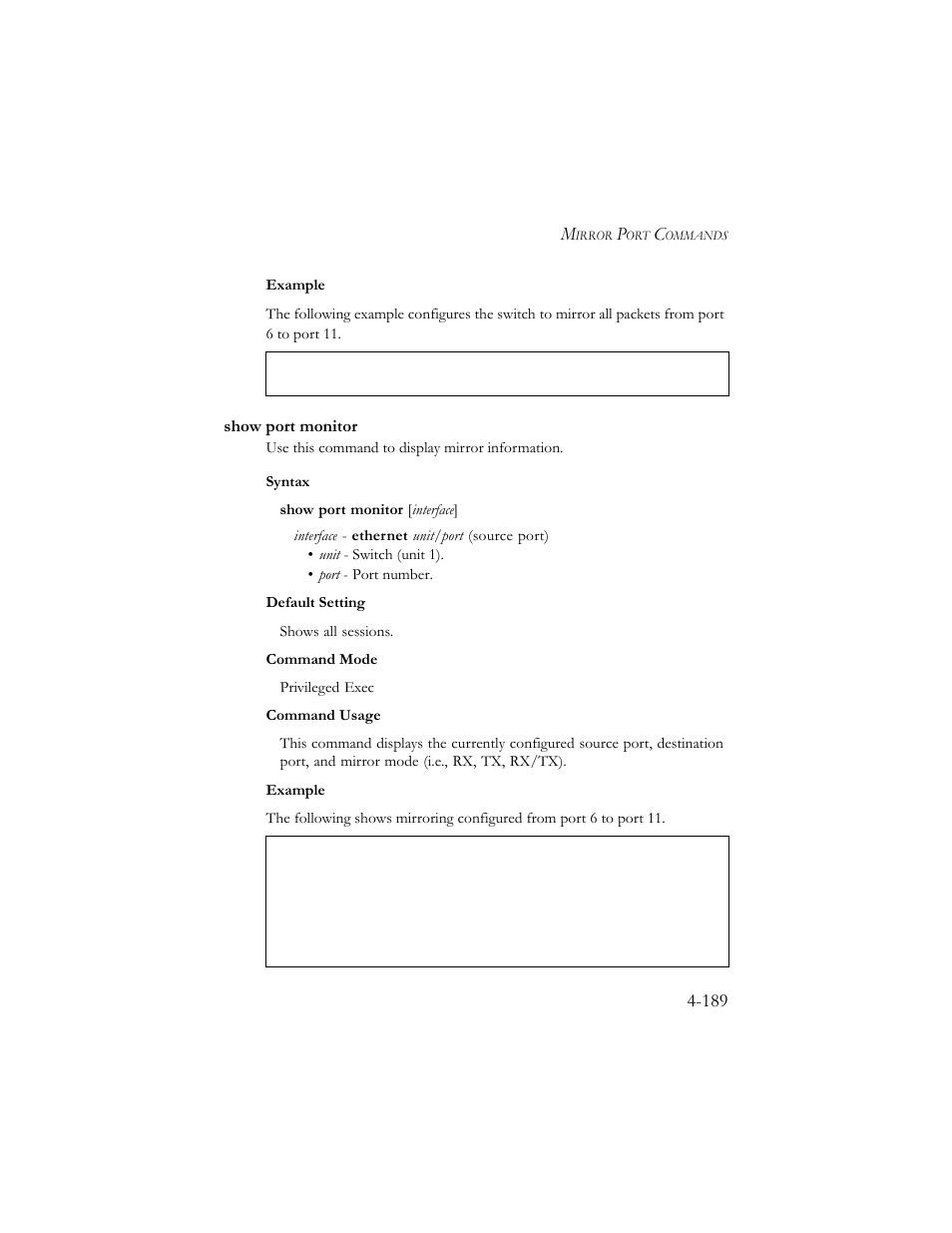 Show port monitor, Show port monitor -189 | SMC Networks SMC TigerStack III SMC6824MPE User Manual | Page 451 / 570