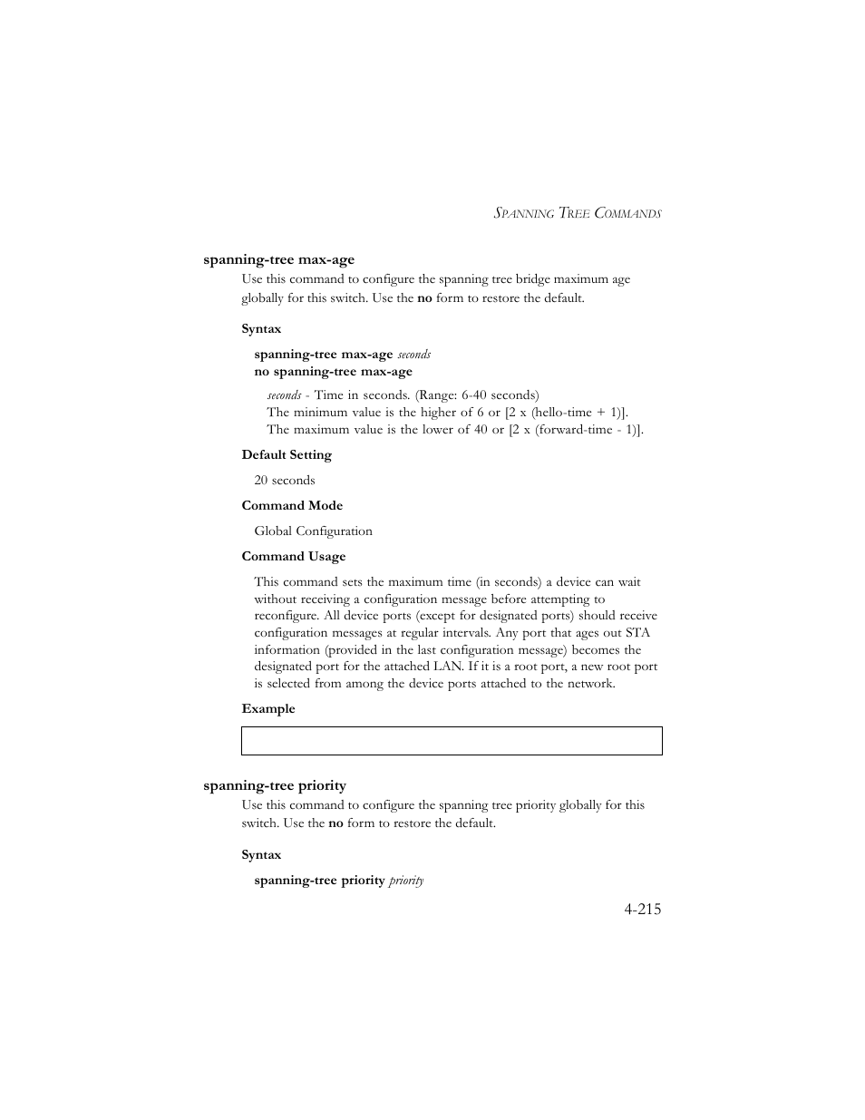 Spanning-tree max-age, Spanning-tree priority | SMC Networks SMC TigerStack III SMC6824MPE User Manual | Page 477 / 570
