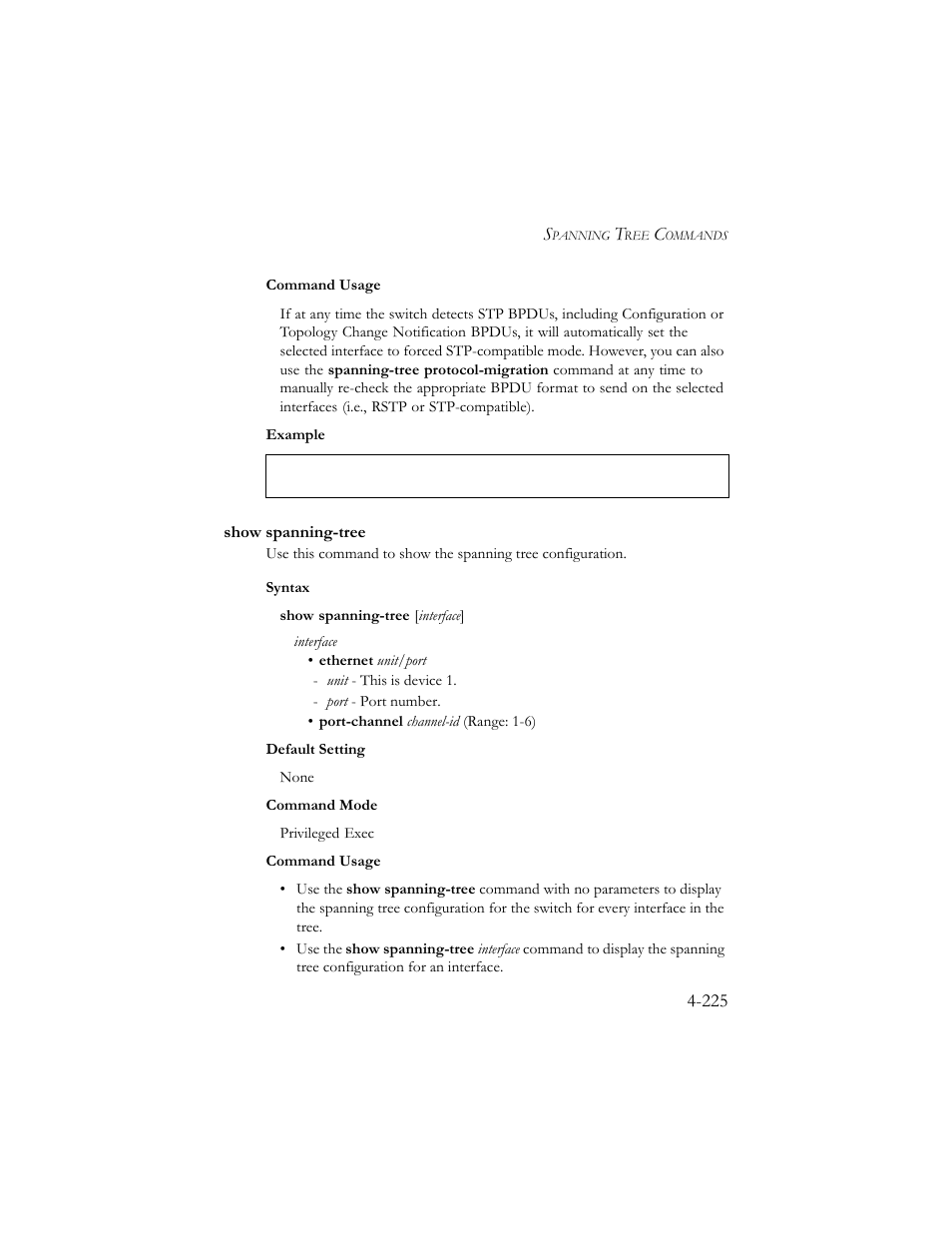 Show spanning-tree, Show spanning-tree -225 | SMC Networks SMC TigerStack III SMC6824MPE User Manual | Page 487 / 570