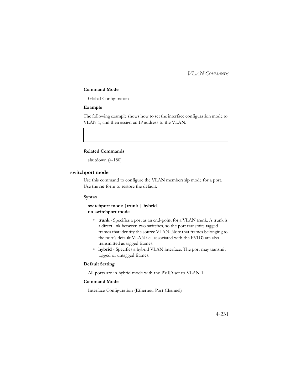 Switchport mode, Switchport mode -231 | SMC Networks SMC TigerStack III SMC6824MPE User Manual | Page 493 / 570