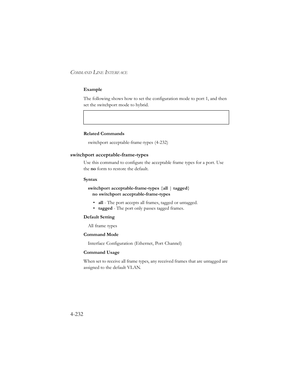 Switchport acceptable-frame-types, Switchport acceptable-frame-types -232 | SMC Networks SMC TigerStack III SMC6824MPE User Manual | Page 494 / 570