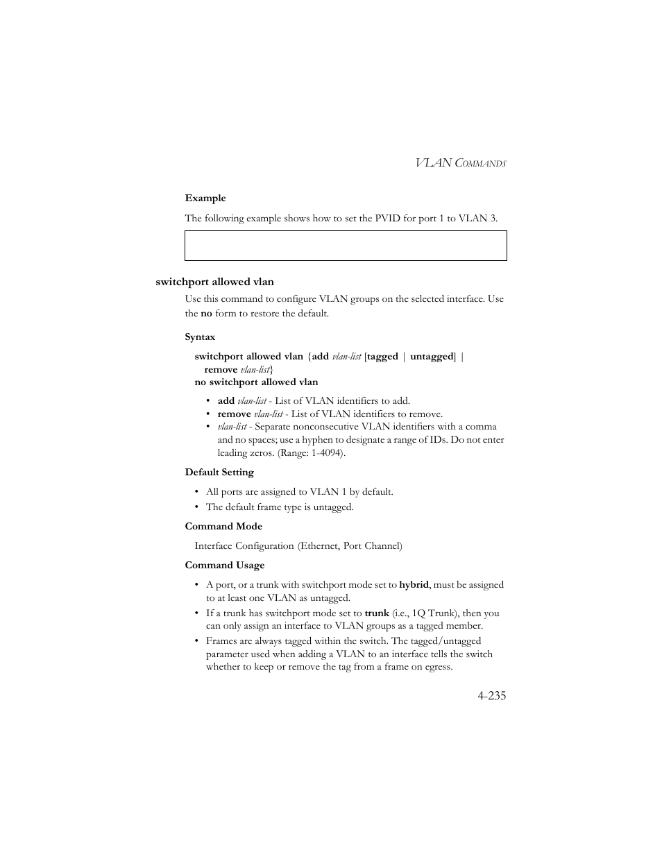 Switchport allowed vlan, Switchport allowed vlan -235 | SMC Networks SMC TigerStack III SMC6824MPE User Manual | Page 497 / 570