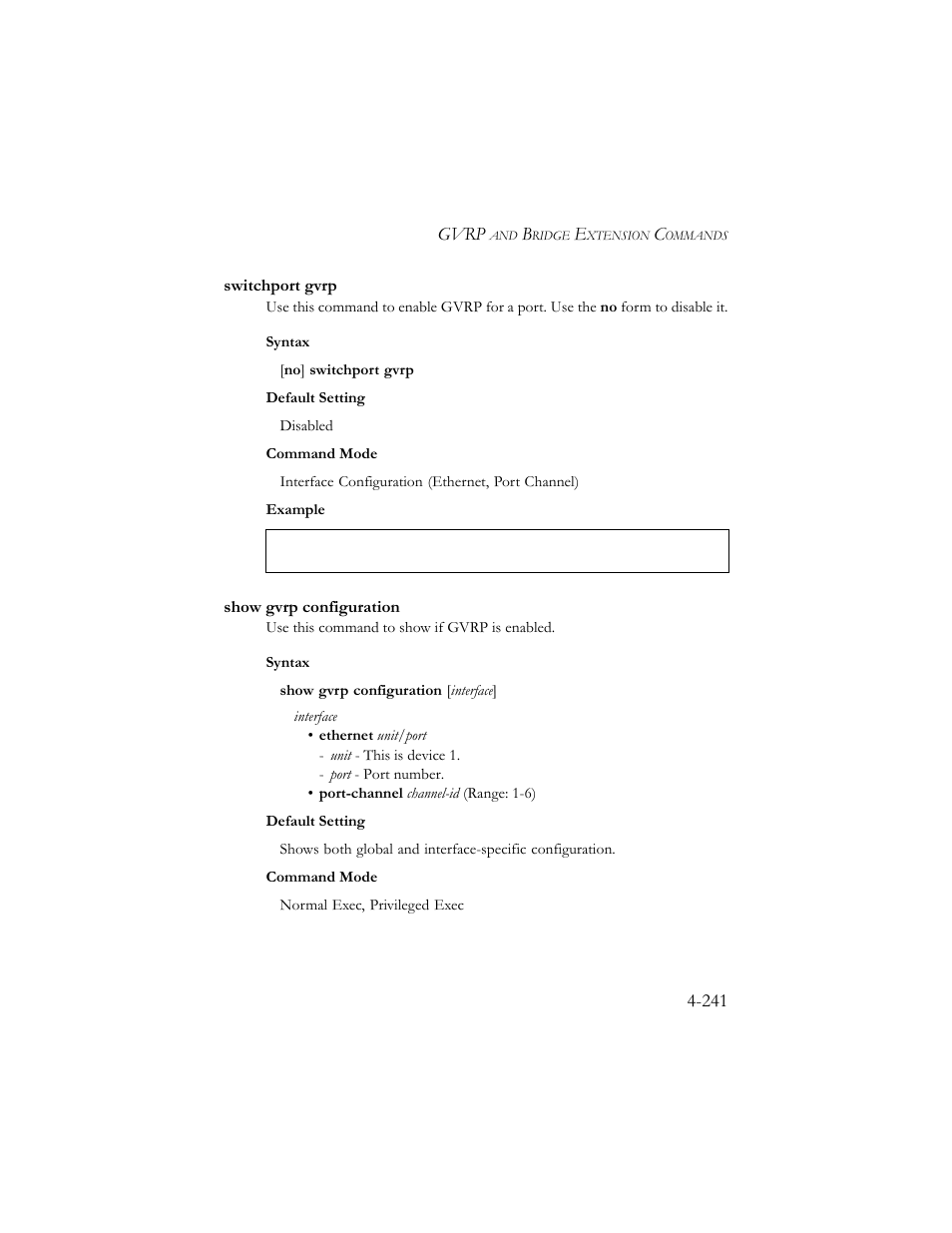 Switchport gvrp, Show gvrp configuration, Switchport gvrp -241 show gvrp configuration -241 | SMC Networks SMC TigerStack III SMC6824MPE User Manual | Page 503 / 570