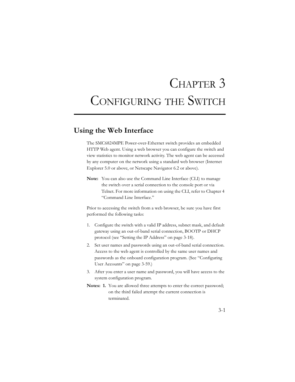 Chapter 3 configuring the switch, Using the web interface, Configuring the switch -1 | Using the web interface -1, Hapter, Onfiguring, Witch | SMC Networks SMC TigerStack III SMC6824MPE User Manual | Page 51 / 570