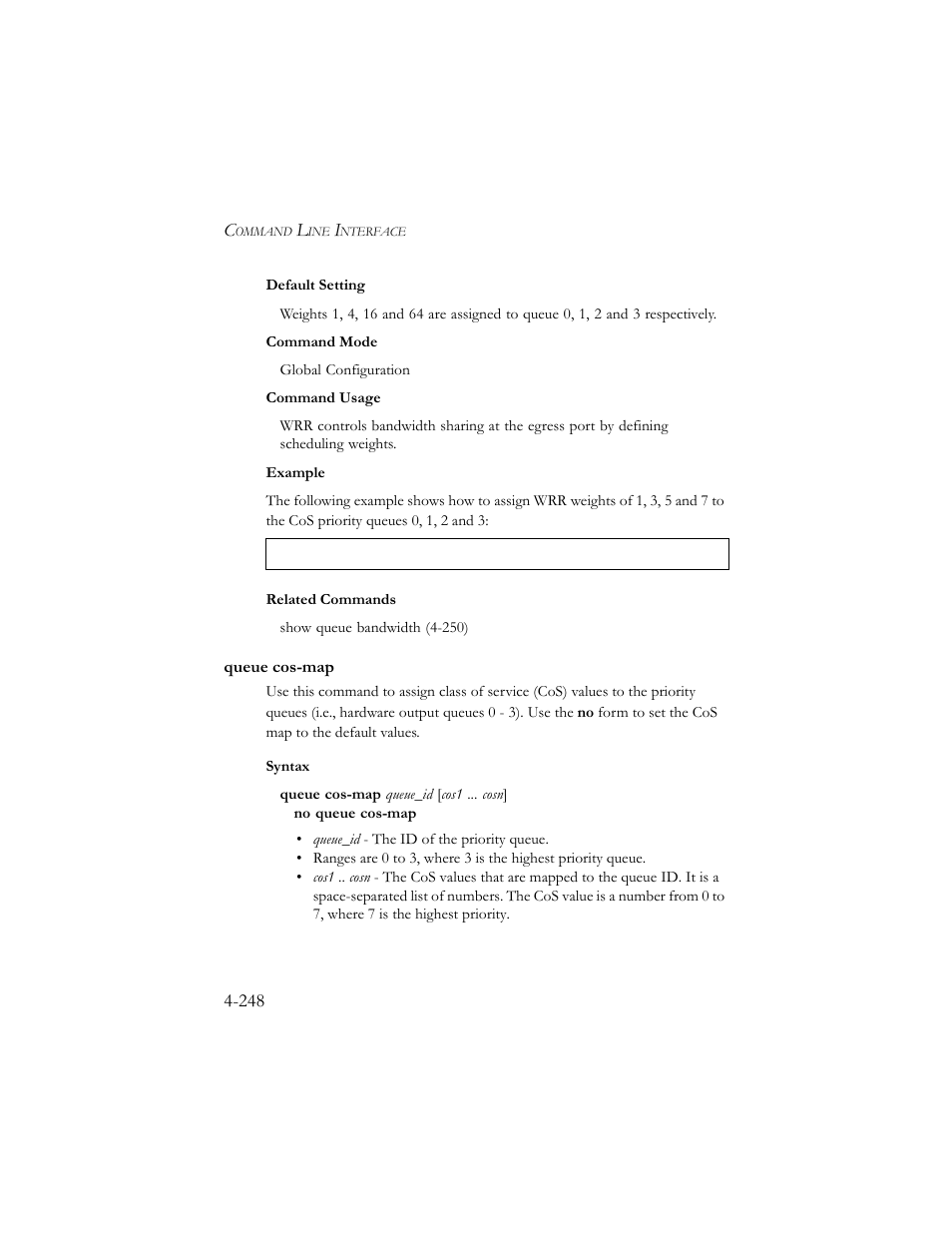 Queue cos-map, Queue cos-map -248, Queue cos-map (4-248) | SMC Networks SMC TigerStack III SMC6824MPE User Manual | Page 510 / 570