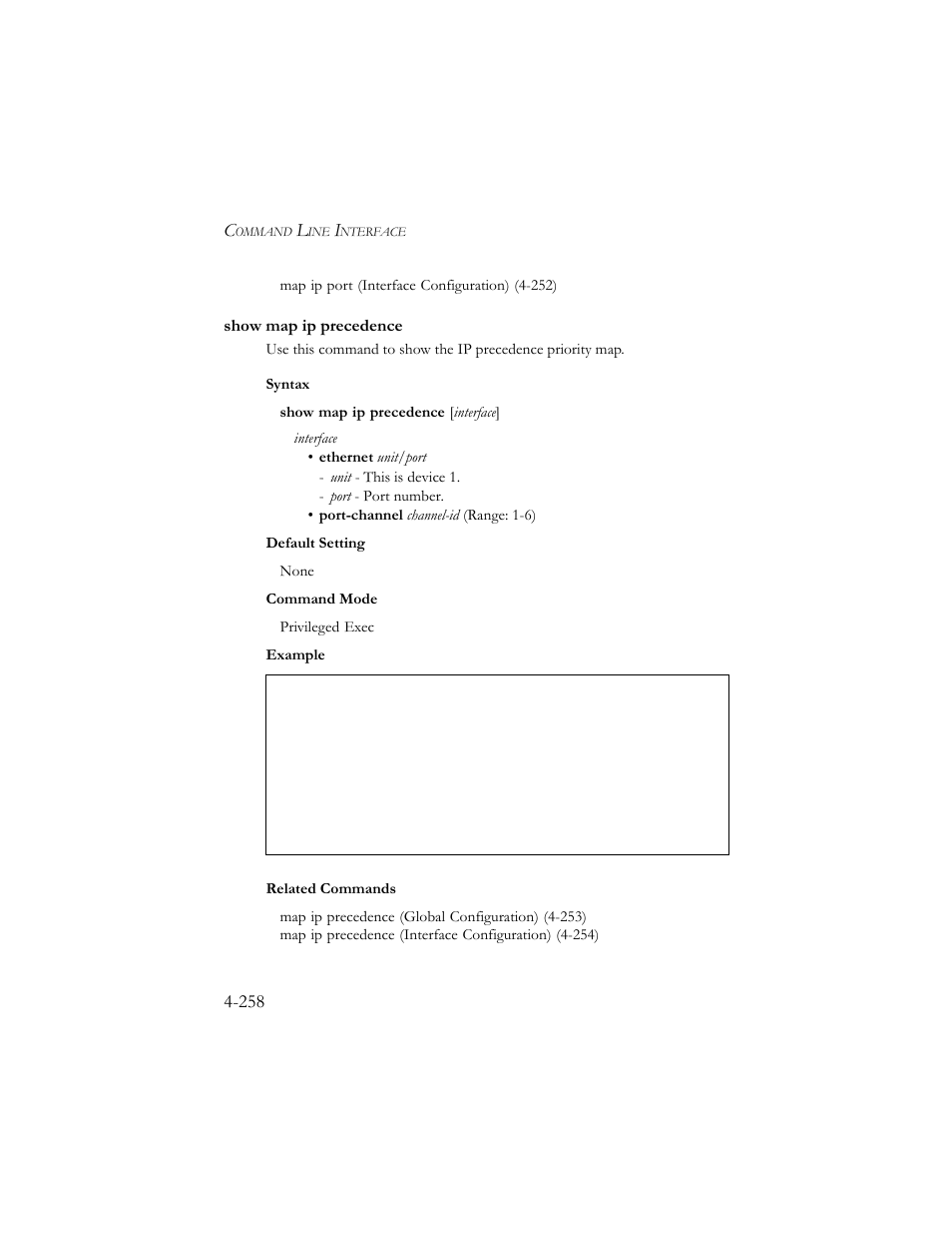 Show map ip precedence, Show map ip precedence -258 | SMC Networks SMC TigerStack III SMC6824MPE User Manual | Page 520 / 570